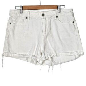 Paige Cuffed Raw Hem Jeans Shorts High-Rise White Denim Women's Size‎ 30